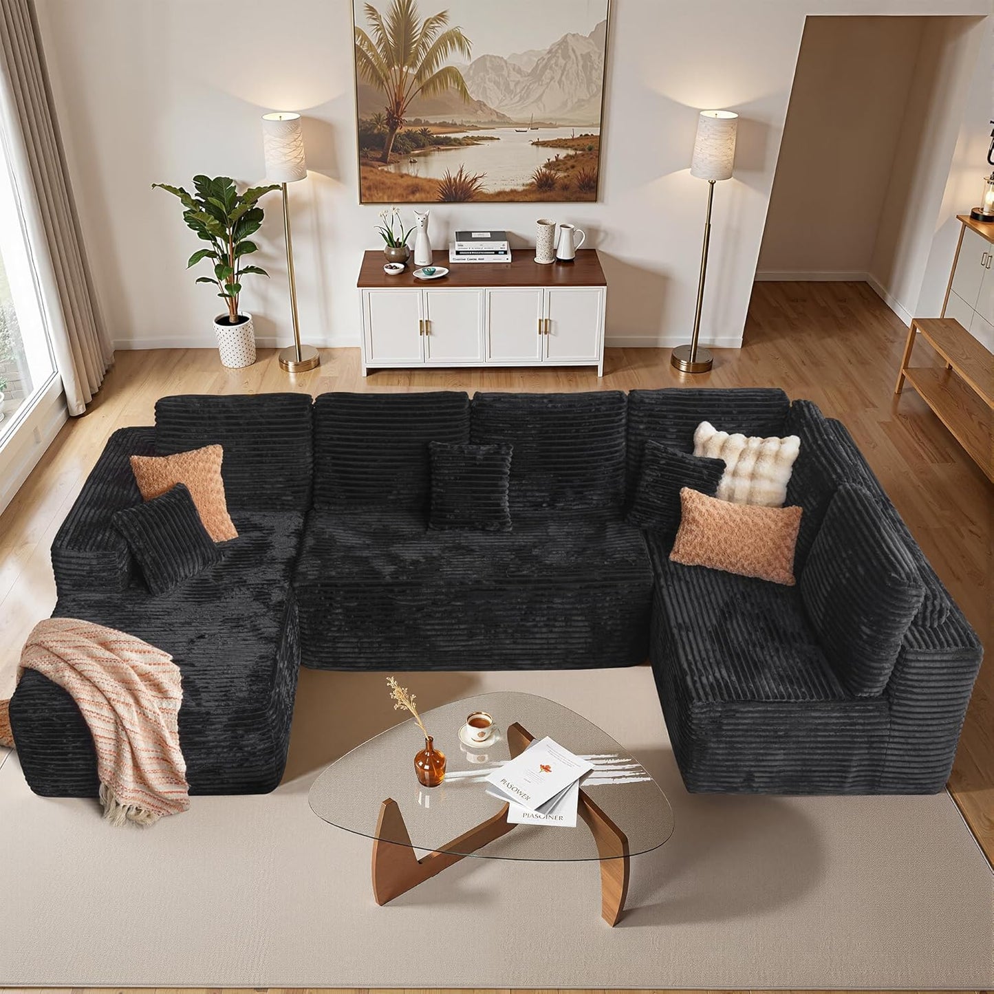 Cloud Sectional Couches for Living Room,U Shaped Modular Sofas No Assembly,133x68 Inches Plush