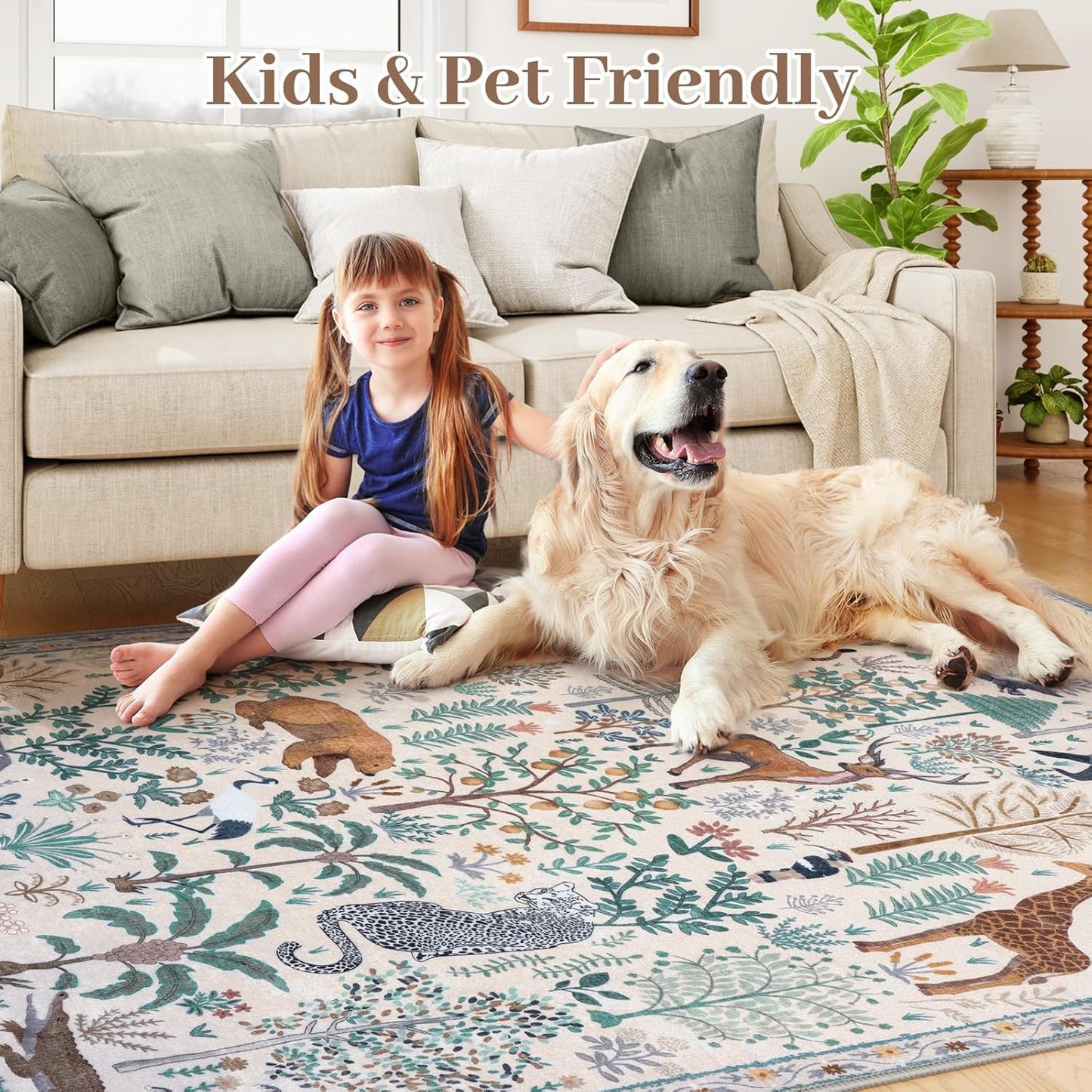 OJIA Jungle Print Washable Area Rugs 5x7, Soft Modern Rugs for Living Room Ultra-Thin Non-Shedding