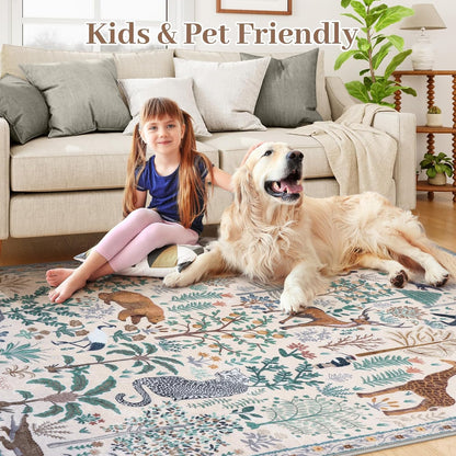 OJIA Jungle Print Washable Area Rugs 5x7, Soft Modern Rugs for Living Room Ultra-Thin Non-Shedding
