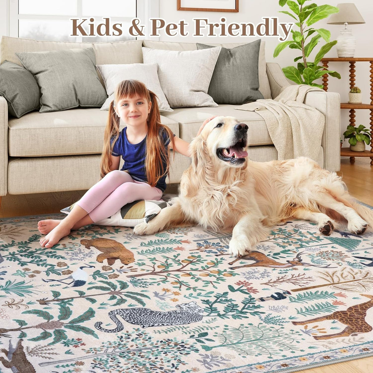 OJIA Jungle 8x10 Area Rugs for Living Room Bedroom Large Washable Rugs, Thin Modern Nursery Rug