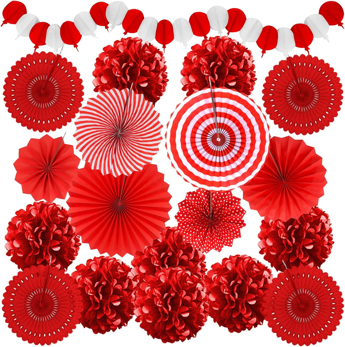 Red Party Decorations, Papar Fans Pompoms Fans Garlands for Birthday Bridal Baby Shower Wedding
