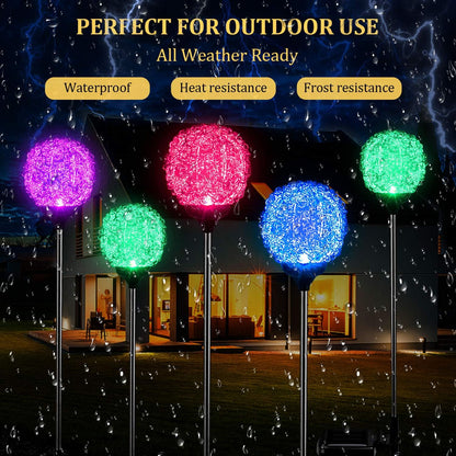 Solar Garden Lights Outdoor, Upgraded Globe Powered Garden Light, Multi-Color Changing LED Solar
