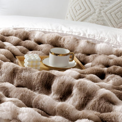 Touchat Luxury 1000GSM Rabbit Faux Fur Blanket, Super Heavy Warm Cozy Brown Blankets for Couch Bed