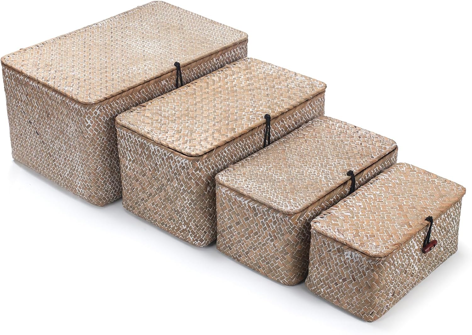 Wicker Basket with Lid, Seagrass Storage Basket, Woven Decorative Storage Baskets for Shelf