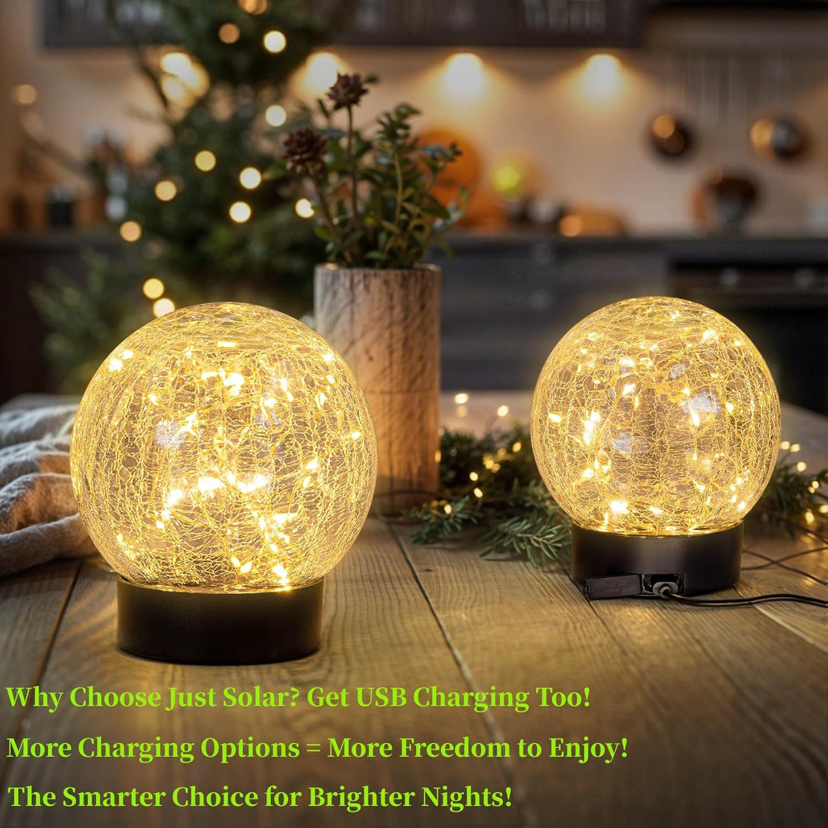 Beautyard Solar Globe Lights Outdoor Large Garden Decor USB Charged 4.72" Diameter 40LED 1000mAh
