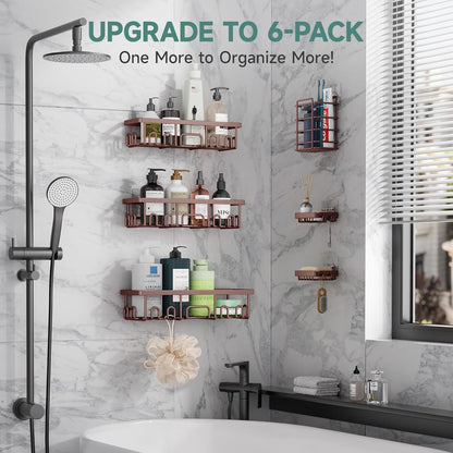 Veken Shower Caddy 6-Pack, No Drilling & Rustproof, Waterproof Adhesive Shelves Rack with Soap