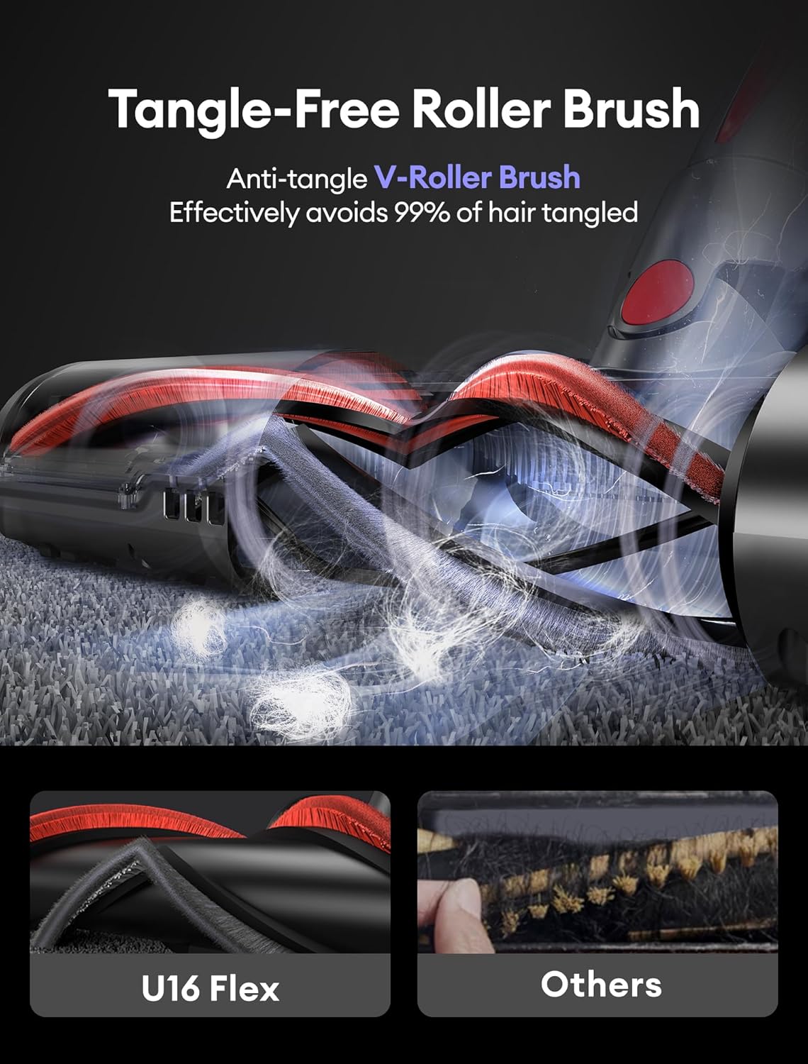 Ultenic Cordless Vacuum Cleaner, 550W/50Kpa, 60Mins Runtime, 180°Bendable Wand, Anti-Tangle Brush
