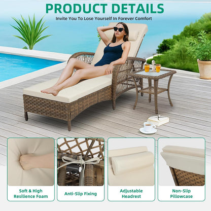 VIVIJASON Outdoor Wicker Chaise Lounge Chair, All-Weather PE Rattan Cushioned Patio Lounger Set