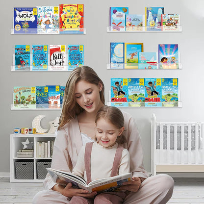 6 Pack Clear Acrylic Floating Shelves for Wall, 15'' Plastic Wall Mounted Display Shelf Kids