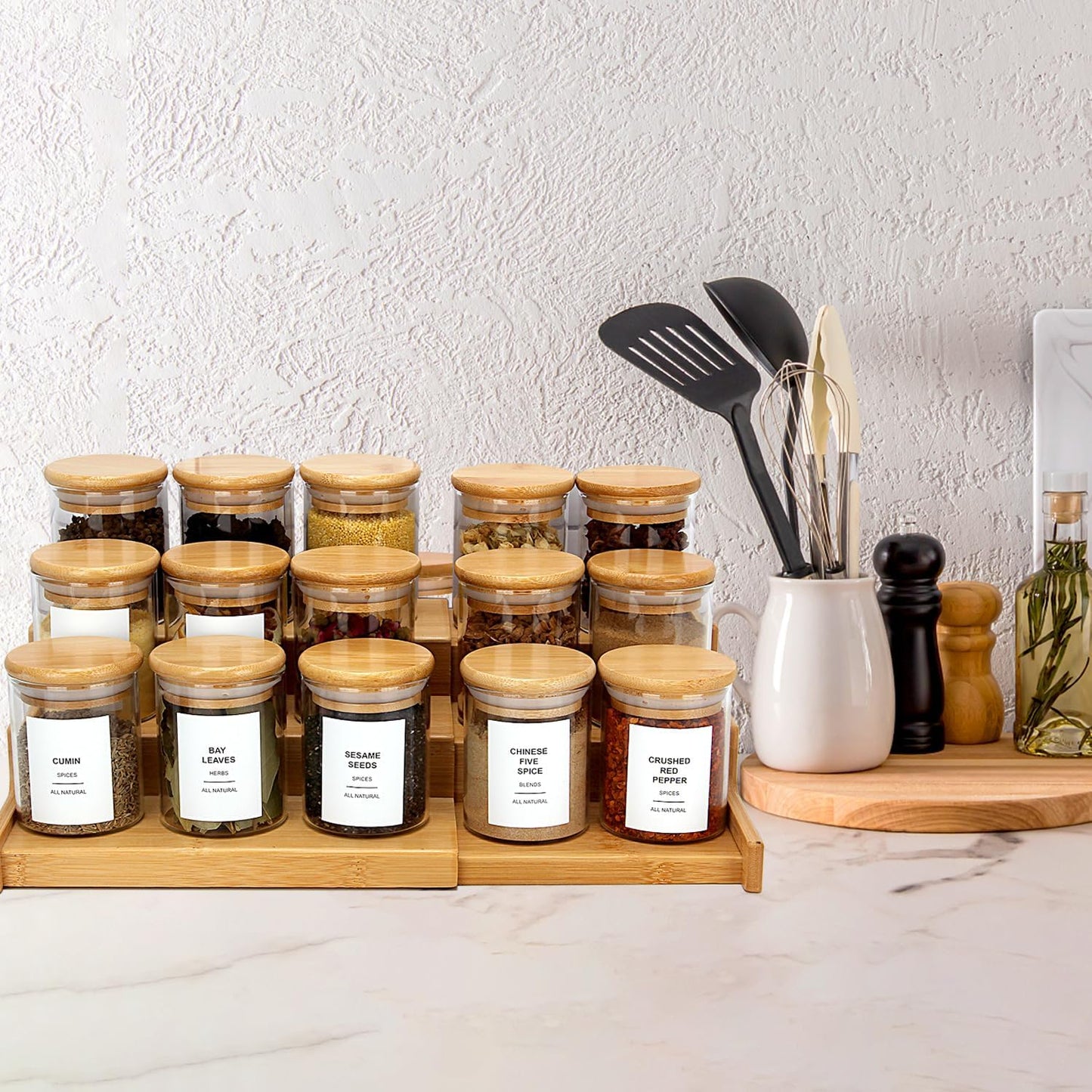 4OZ Glass Spice Jars with Bamboo Lids and 315 Labels, 32 Pcs Clear Food Storage Containers for