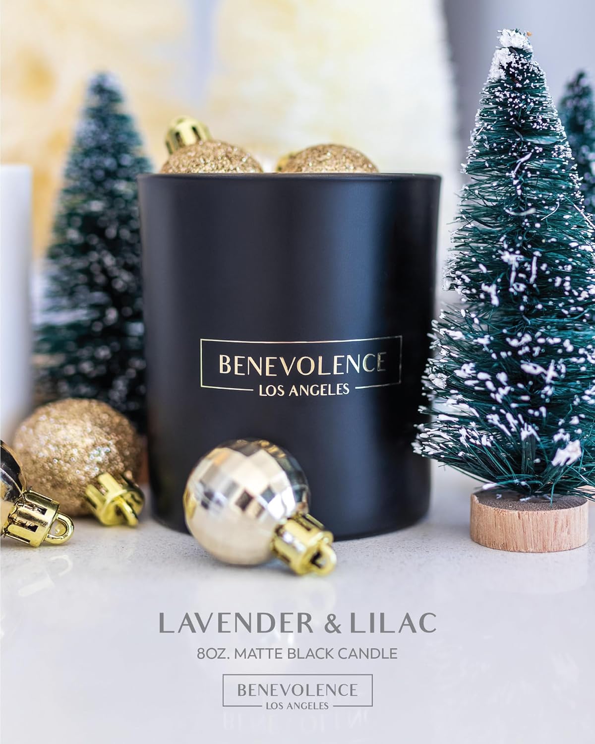Benevolence LA Lavender & Lilac Scented Candle | Soy Candles, Black Candle for Home | Gifts for
