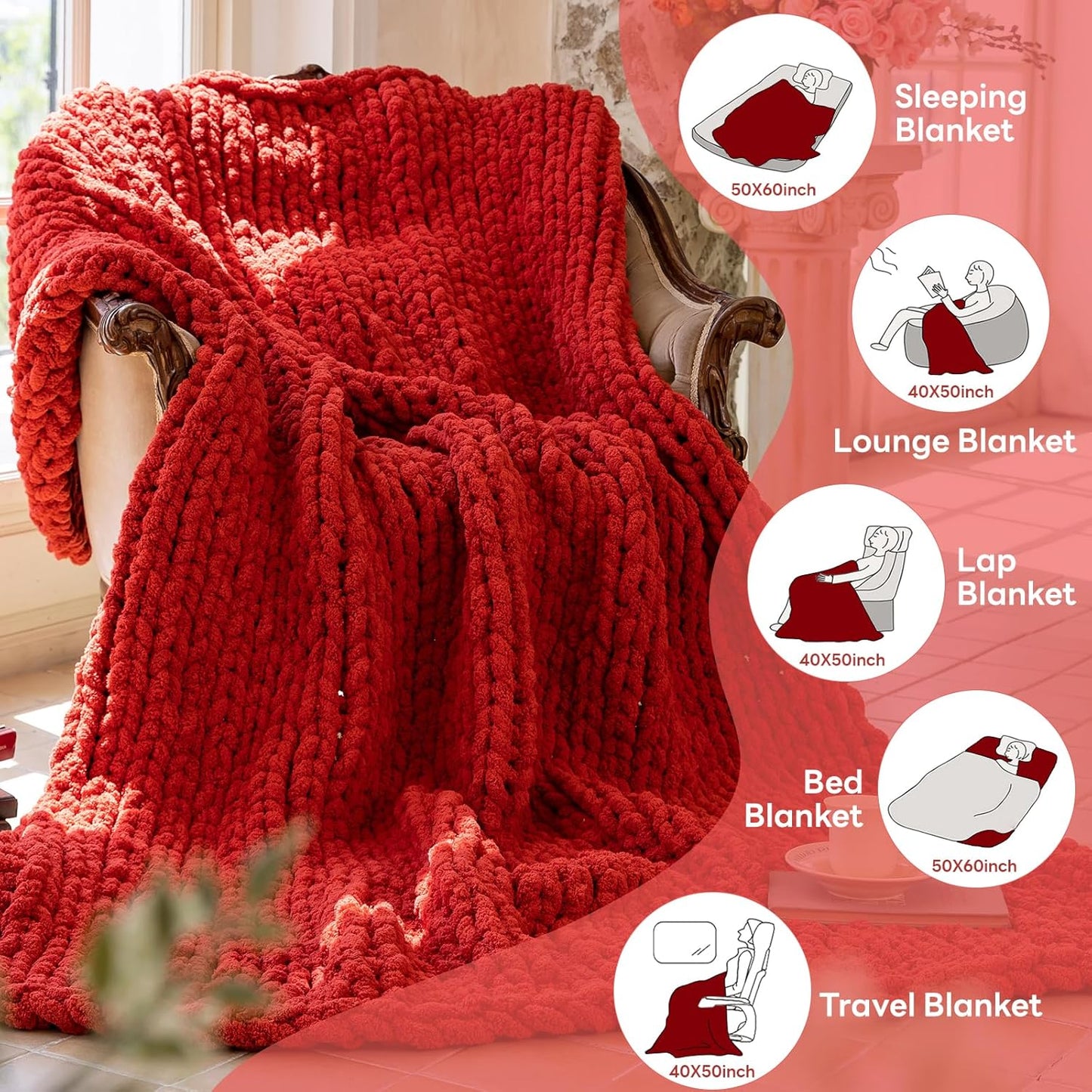 Chunky Knit Blanket - Luxury Soft Cozy 40 * 50 Throw Blanket,100% Woven Blanket Rope Knot Throw
