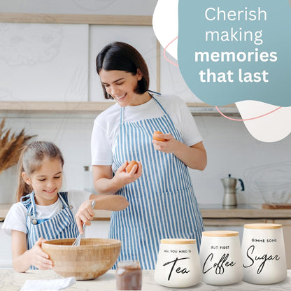 Coffee Tea and Sugar Ceramic Canister Set - 3-Piece Airtight Kitchen Canisters for Countertop