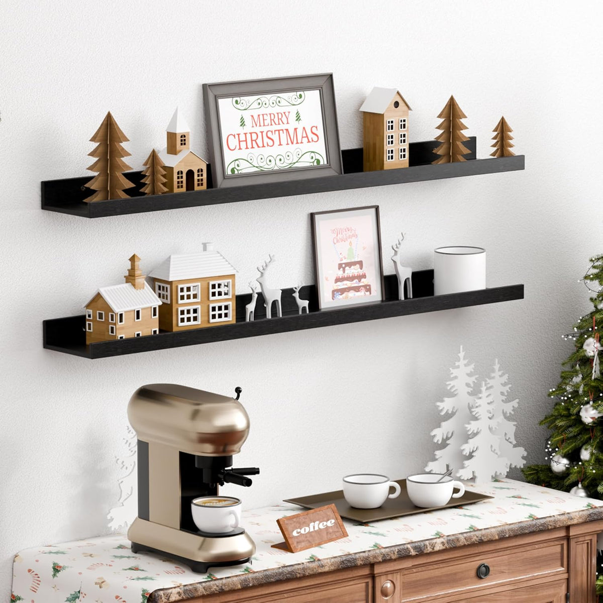 upsimples Floating Shelves for Wall, Wall Shelves for Decor Storage Set of 6, Wall Mounted Wood