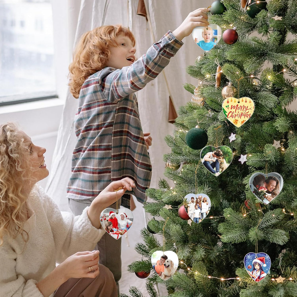 Personalized Christmas Ornaments 2025, Double-Side Custom Christmas Ornament, Heart Ceramic Photo