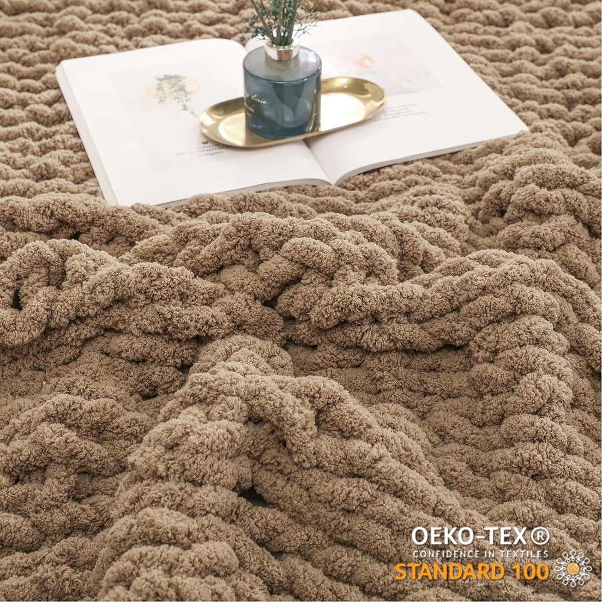 WESHIONGOO Chunky Knit Blanket Throw 50"×60" Knitted Throw Blankets for Couch Bed Fluffy Soft