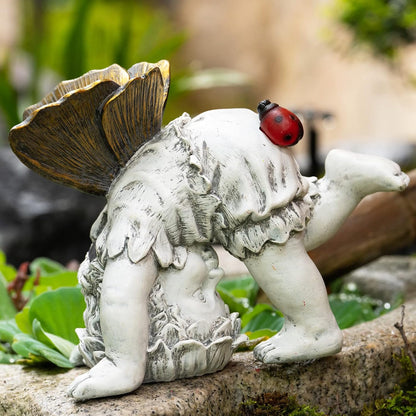 Garden Flower Fairy Outdoor Solar Decor, Resin Ornaments for Patio Lawn Yard Porch, Playful Garden