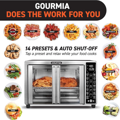 Gourmia Toaster Oven Air Fryer Combo 17 cooking presets 1700W french door digital air fryer oven