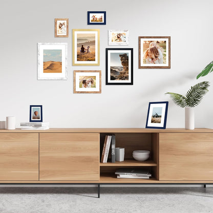 11x14 Picture Frame Set of 4, 11 x 14 Wood Photo Frames with Mat for 8x10, Natural Wooden Frame