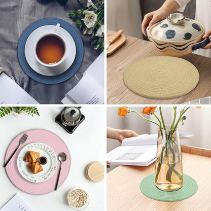 Round Placemats Set of 6, Cotton Rope Woven Table Mats, Hot Pads for Kitchen, Non Slip Heat