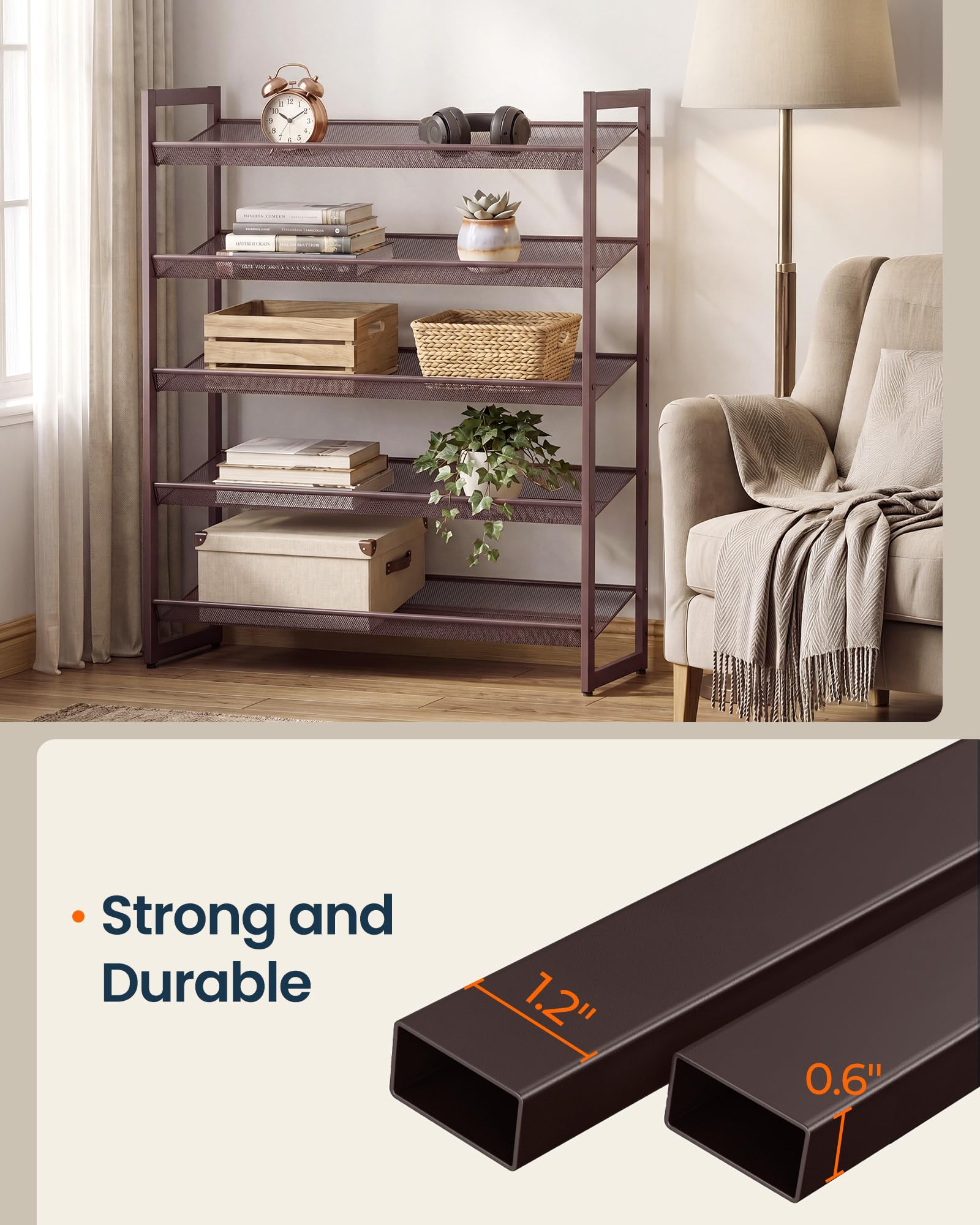 SONGMICS HOME 5-Tier Stackable Shoe Rack, Metal Shoe Organizer for Closet, Entryway, Garage, Flat