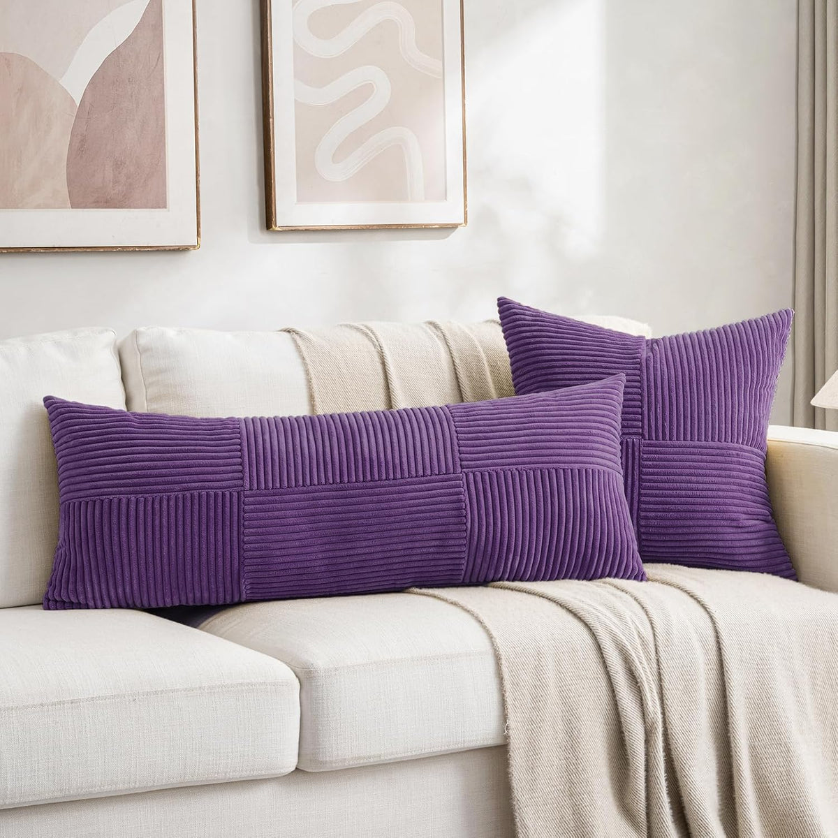 Fancy Homi 2 Packs Purple Decorative Throw Pillow Covers 22x22 Inch for Living Room Couch Bed