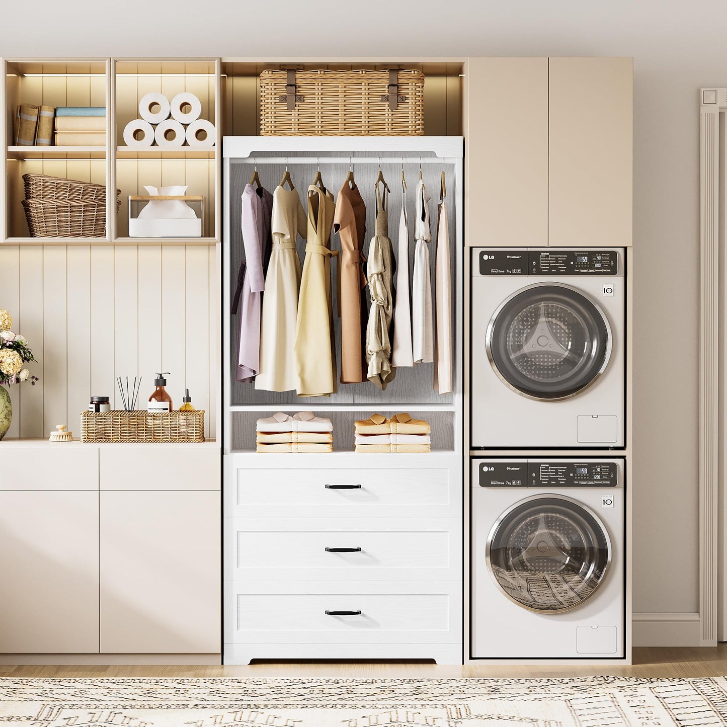 IRONCK Freestanding Closet System with Adjustable Shelves & 3 Drawers