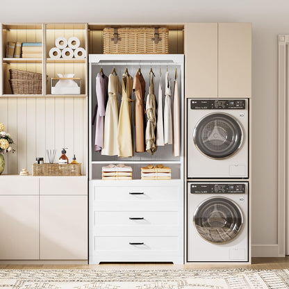 IRONCK Freestanding Closet System with Adjustable Shelves & 3 Drawers