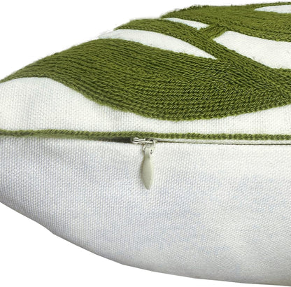 Alysheer Farmhouse Floral Leaves Embroidered Decorative Throw Pillow Cover 18x18 inches, Boho