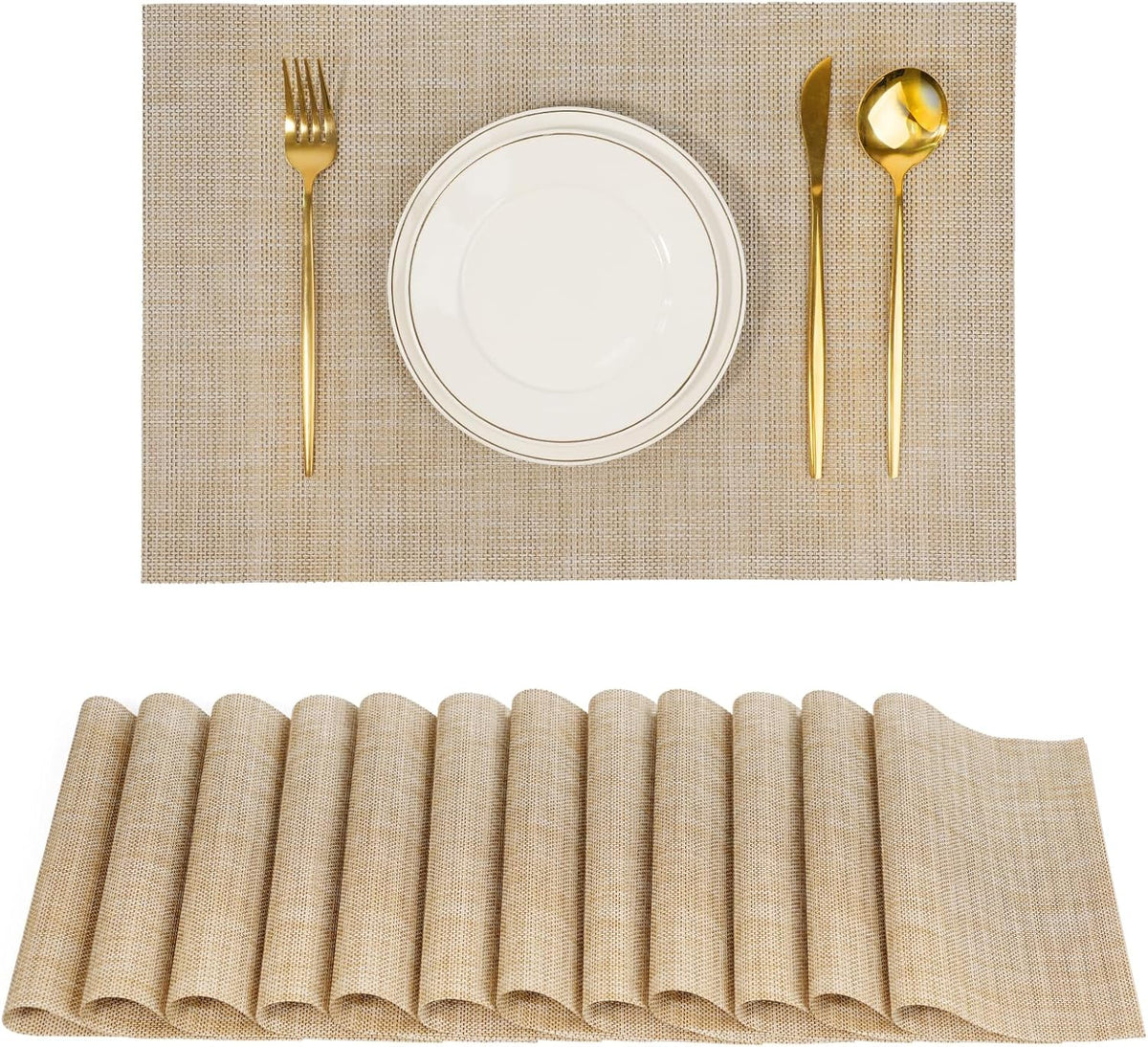 Placemats Set of 12，Non-Slip PVC Weave Table Mats Easy to Clean，Heat Resistant Place Mats for