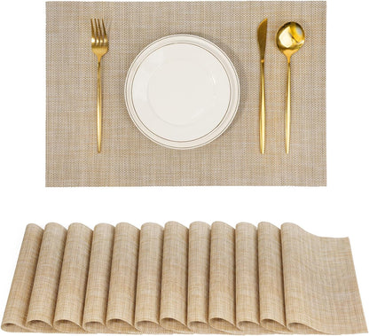 Placemats Set of 12，Non-Slip PVC Weave Table Mats Easy to Clean，Heat Resistant Place Mats for