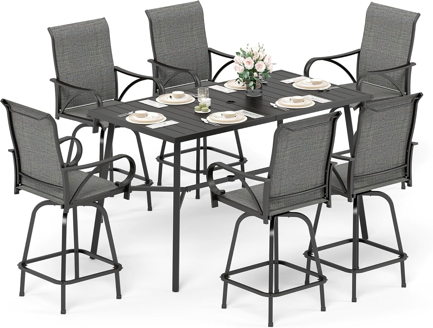 Sophia & William Outdoor Bar Set, Patio Bar Table and Chairs Set, Bar Height Patio Set - 6 x Swivel