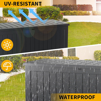 150 Gallon Outdoor Storage Box Patio Deck Box Waterproof, Resin Lockable Outside Large Storage Bin