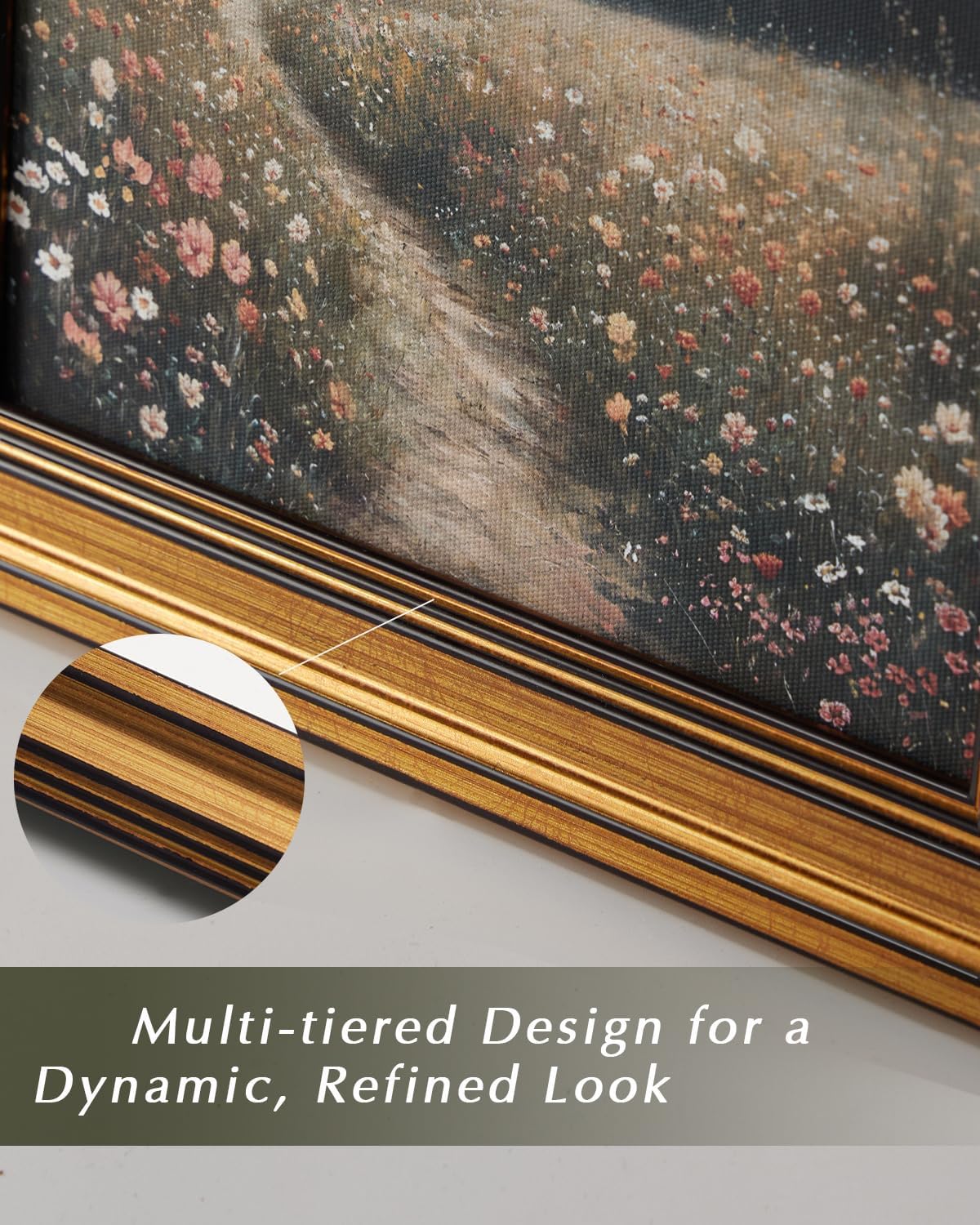 HUARCEY Gold Framed Vintage Wall Art for Living Room, Landscape Painting Prints Shelf Decor for