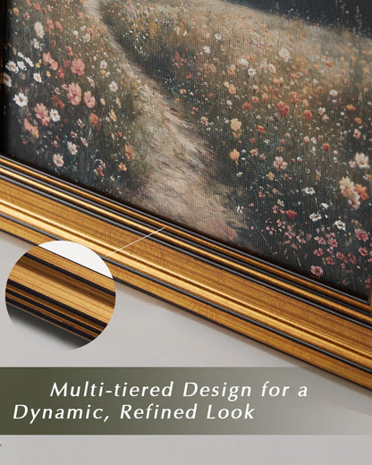 HUARCEY Gold Framed Vintage Wall Art for Living Room, Landscape Painting Prints Shelf Decor for