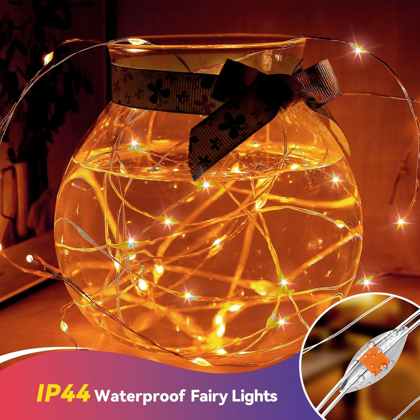4 Pack 60LED Halloween Fairy Lights Battery Operated - 20FT Twinkle Lights with 2 Lighting Modes