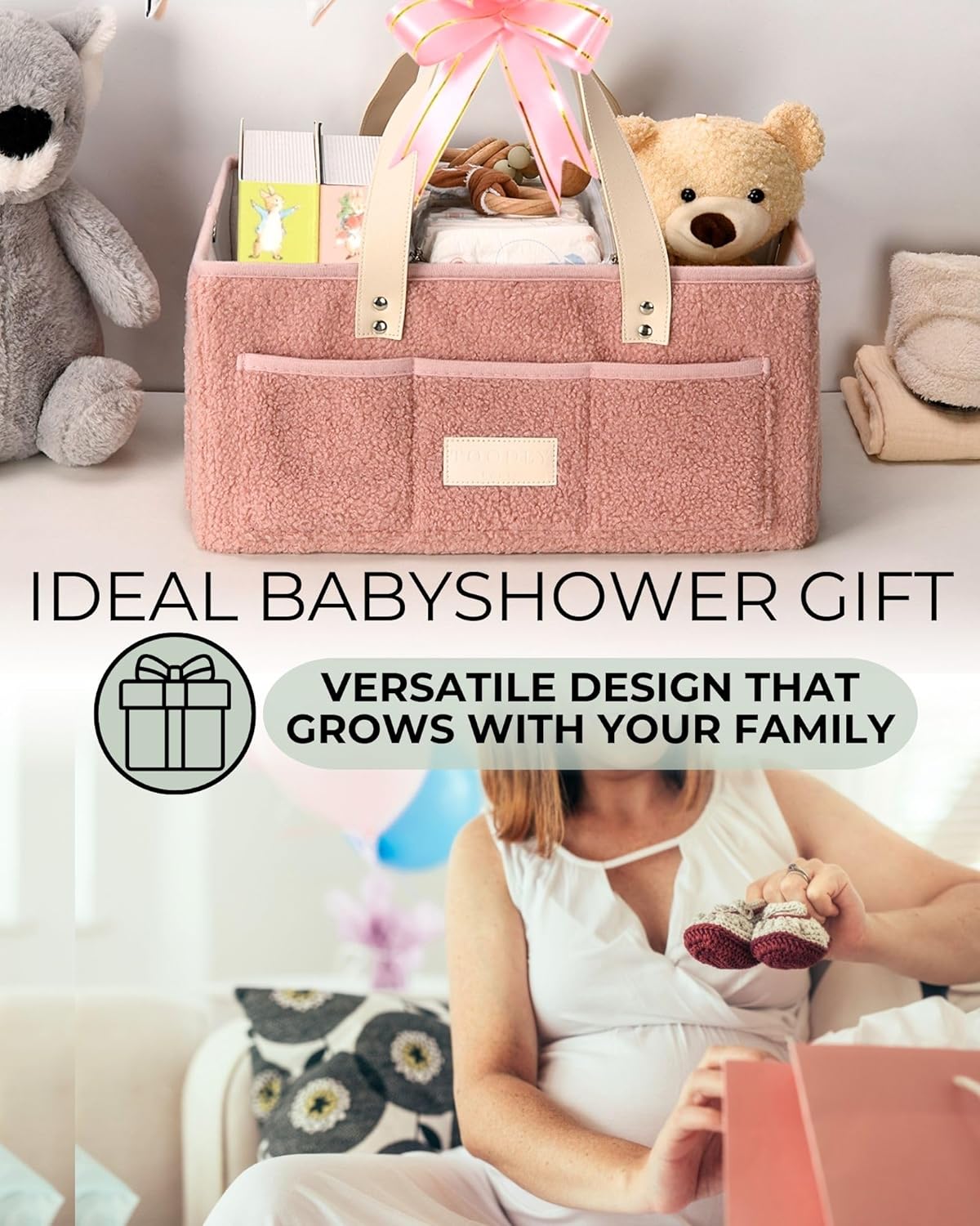 Baby Diaper Caddy Organizer with Portable Changing Mat - Teddy Fleece Diaper Organizer for Changing
