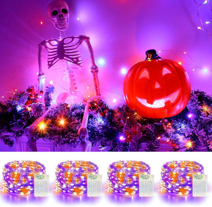 4 Pack 60LED Halloween Fairy Lights Battery Operated - 20FT Twinkle Lights with 2 Lighting Modes