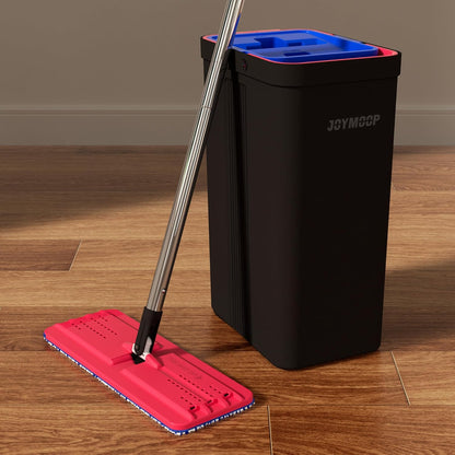 JOYMOOP Mop and Bucket with Wringer Set, Hands Free Flat Floor Mop and Bucket, with 6 Washable