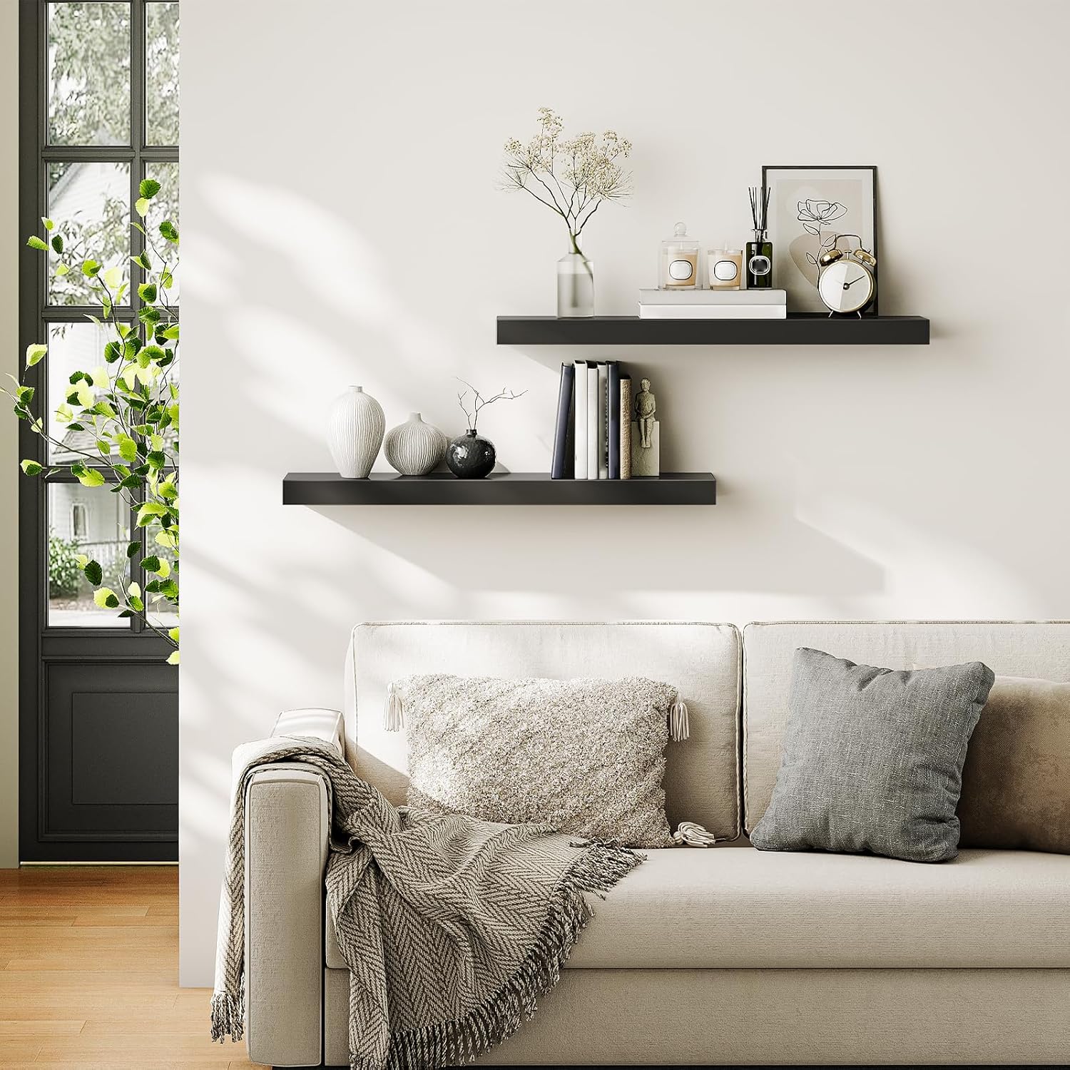 HOOBRO Floating Shelves for Wall, Wall Mounted Shelf Set of 2, 31.5" Hanging Shelf with Invisible