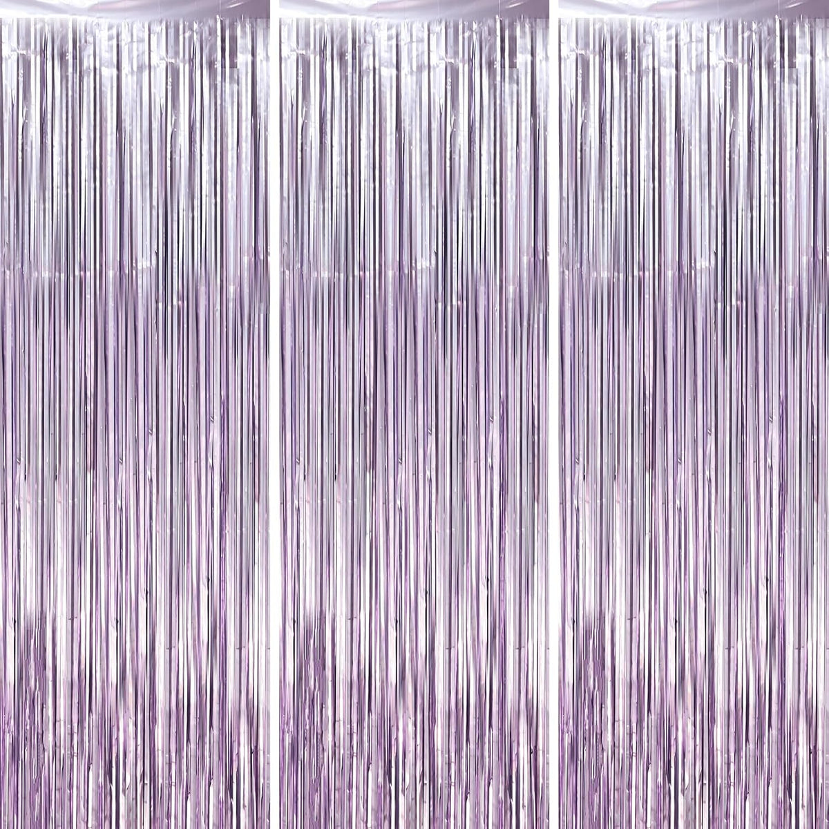 3 Pack 3.3 x 8.2 ft Light Purple Foil Fringe Backdrop Curtains, Tinsel Streamers Party Decorations