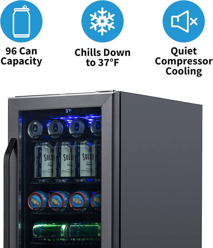 Newair 24" Wine and Beverage Refrigerator 20 Bottle and 70 Can Capacity, Built-in or Freestanding