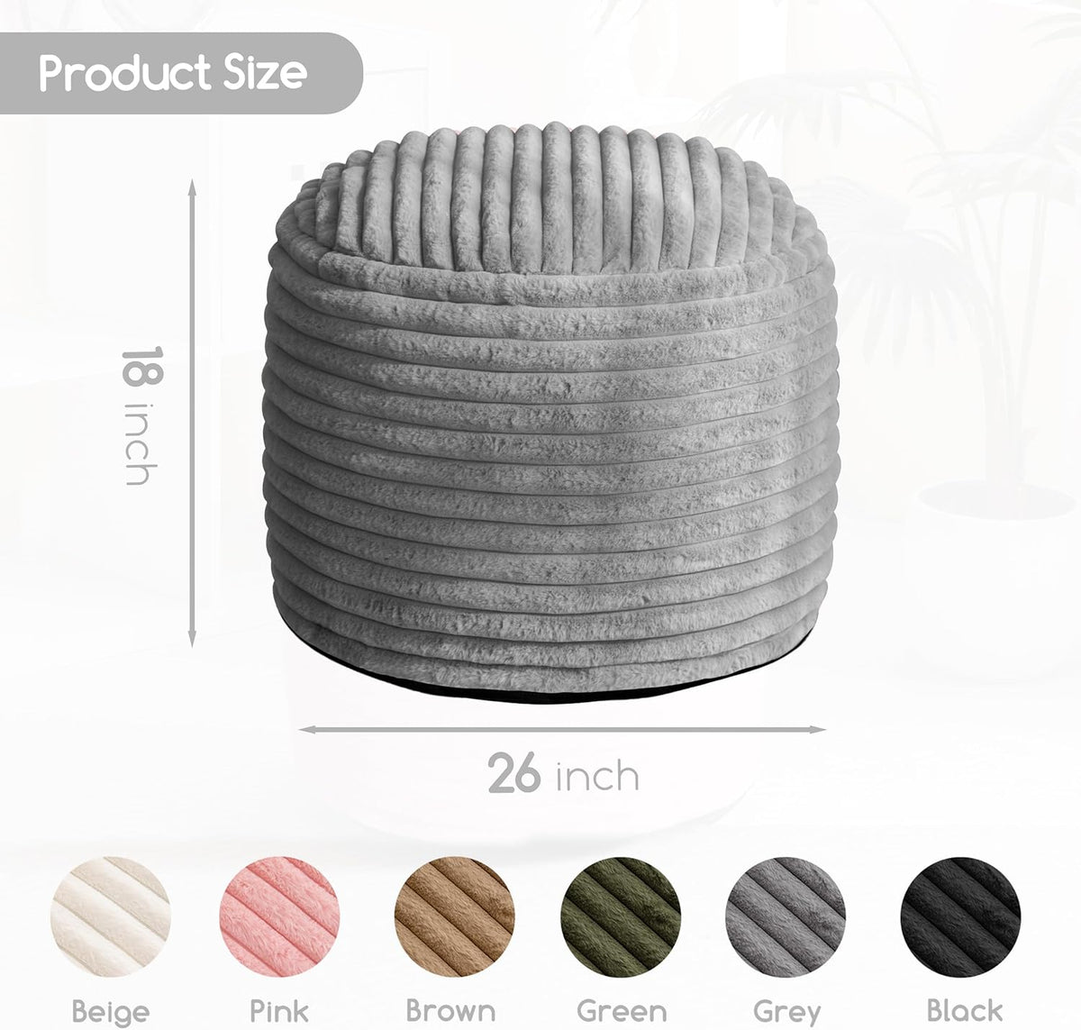 HIGOGOGO Round Stuffed Pouf Ottoman, Stripe Faux Fur Poufs with Foam Chunk Filling, Furry and