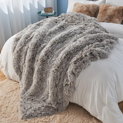 GONAAP Fuzzy Faux Fur Throw Blanket Twin Size Frosty Grey Super Soft Cozy Plush Fuzzy Shaggy