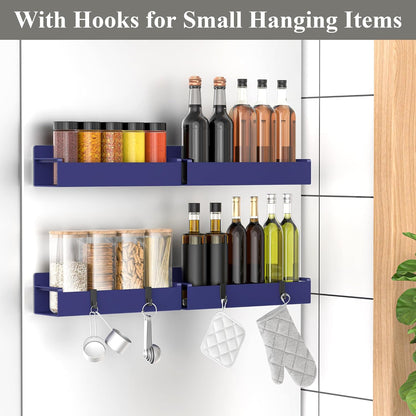 4 Pack Magnetic Spice Rack Organizer for Refrigerator and Oven, Dark Blue Fridge Organizers and