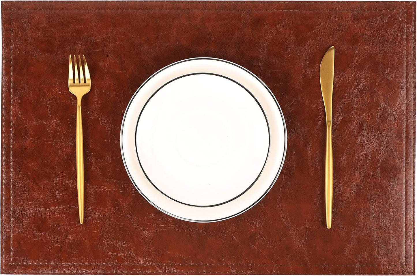 Waterproof PU Placemats, Faux Leather Dining Table Mat, Set of 6, Easy to Wipe Off Scrub Vinyl Mat