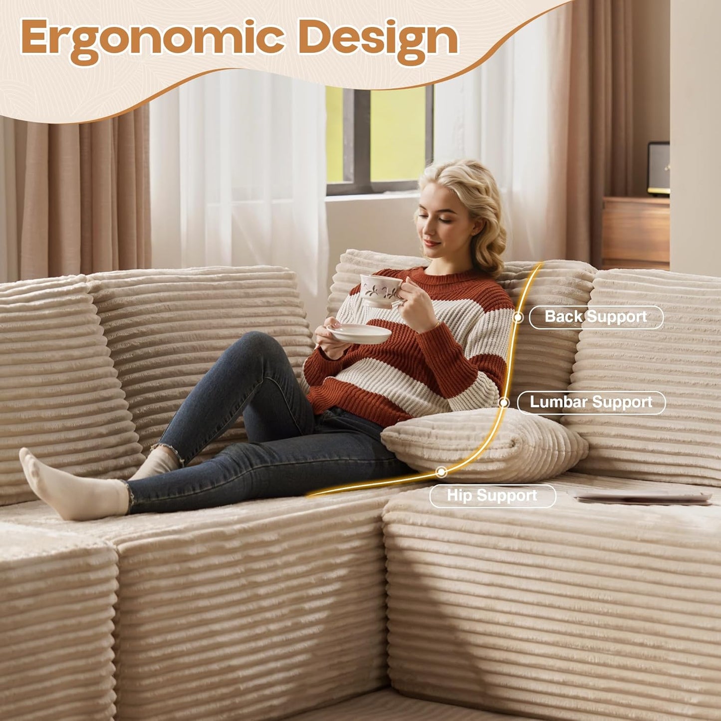 Cloud Sectional Couches for Living Room,U Shaped Modular Sofas No Assembly,133x68 Inches Plush