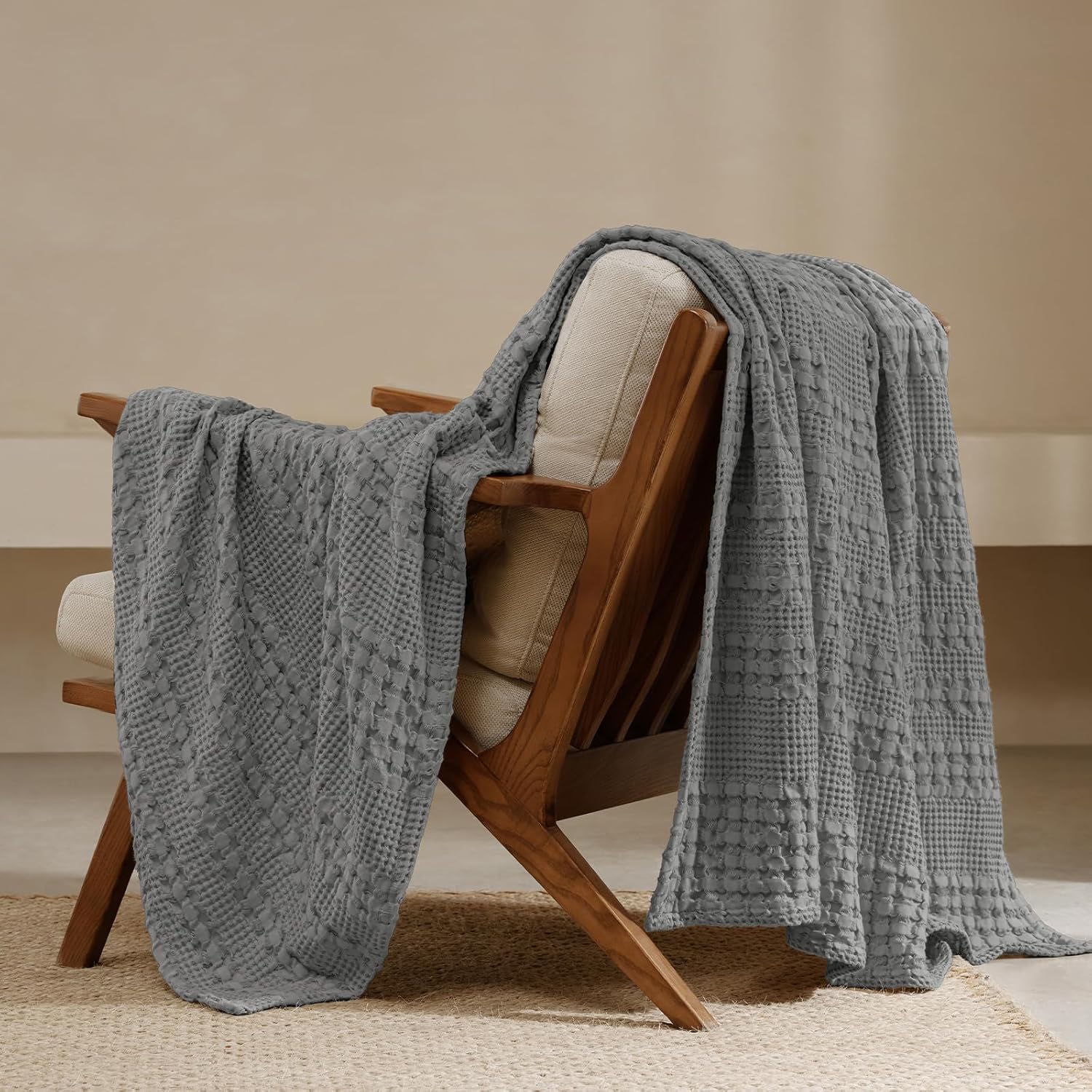 PHF 100% Cotton Waffle Weave Throw Blanket, Soft Lightweight Breathable Cozy Summer Throws for