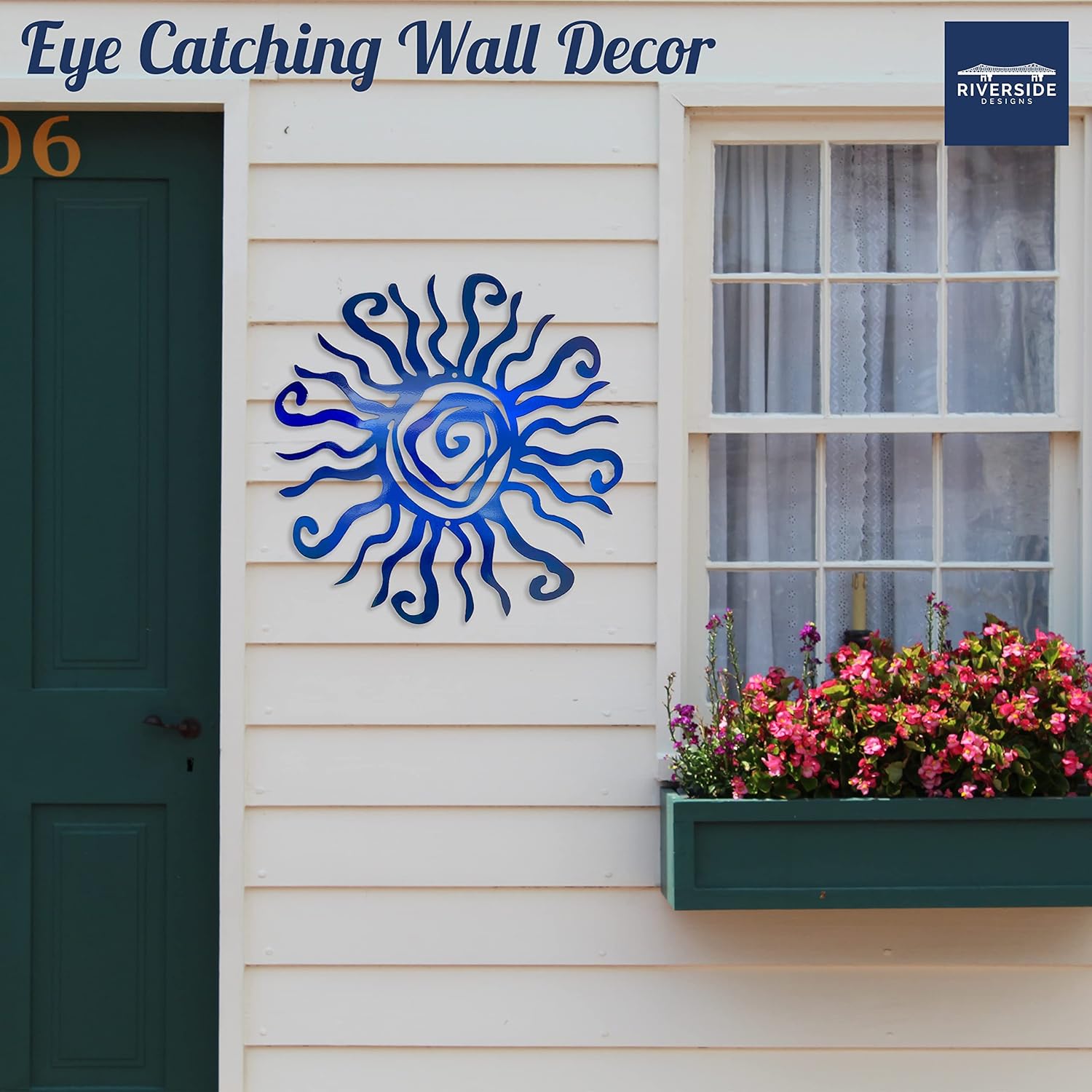 Riverside Designs Wacky Sun Metal Wall Art Indoor/Outdoor Decor - 18" Blue Rust Proof Wall