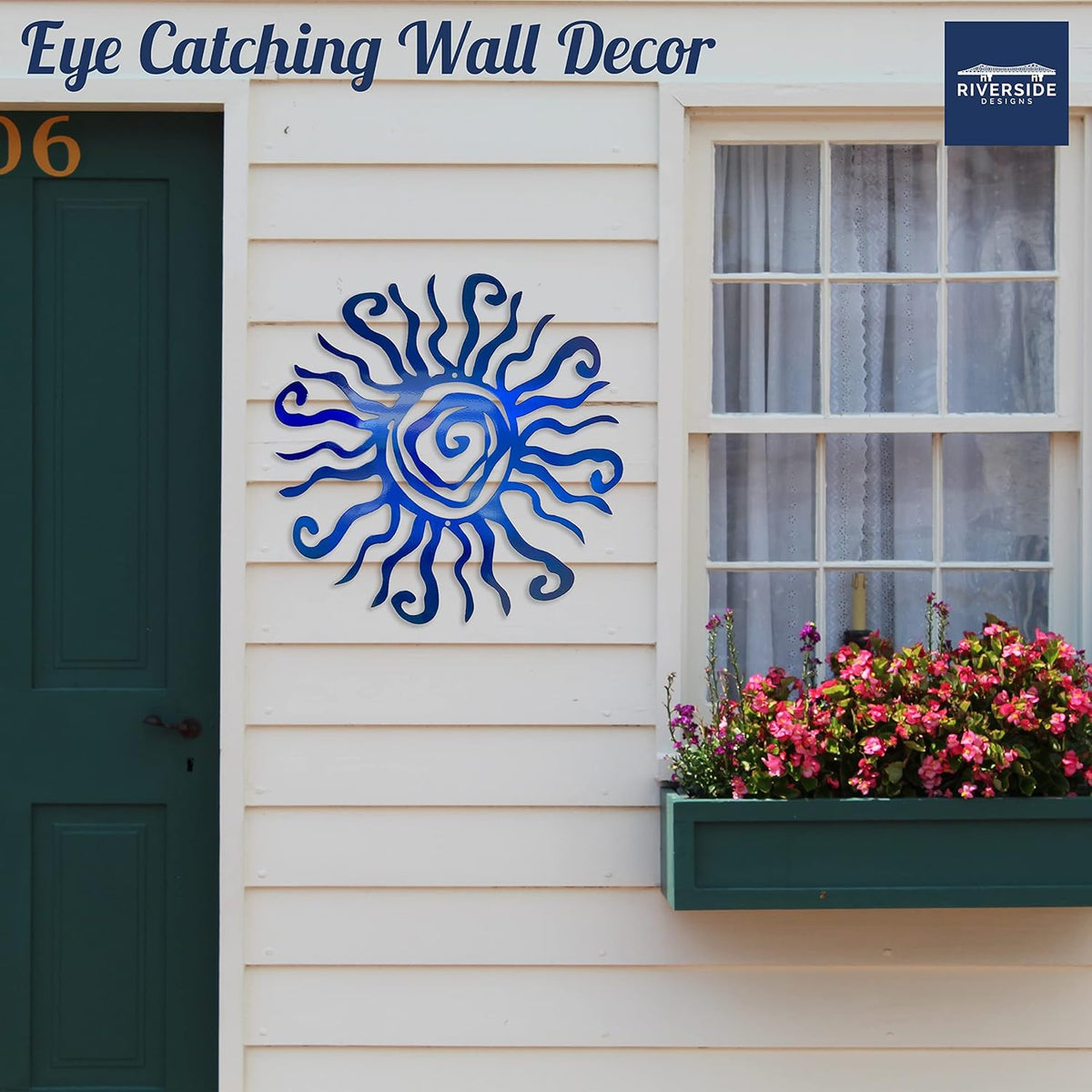 Riverside Designs Wacky Sun Metal Wall Art Indoor/Outdoor Decor - 24" Blue Rust Proof Wall